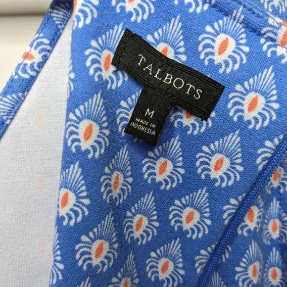Talbots Womens Fit & Flare Blue Sleeveless Midi Printed V-Neck Dress Size Medium - Picture 8 of 12